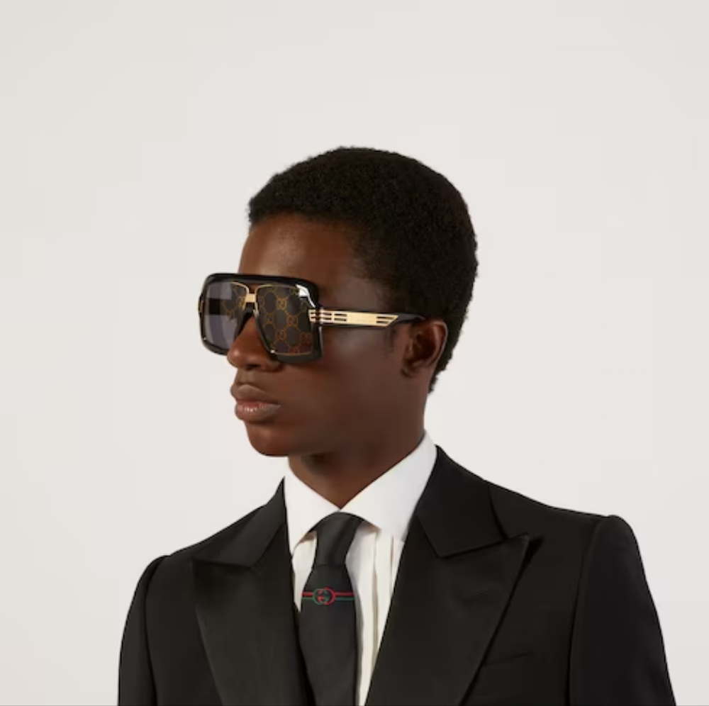 NEW GUCCI SQUARE-FRAME SUNGLASSES WITH GG LENS - Picture 3 of 11